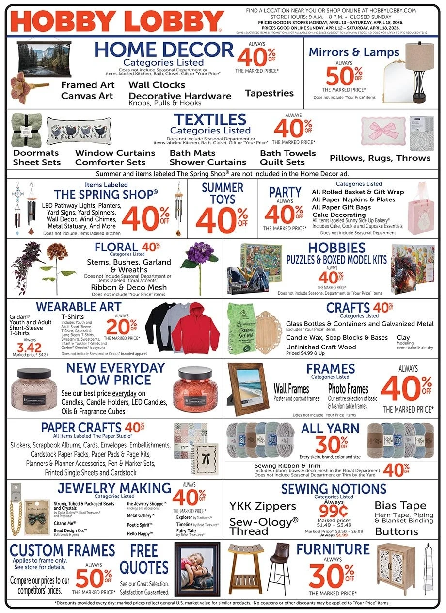 Hobby Lobby weekly ad page 1