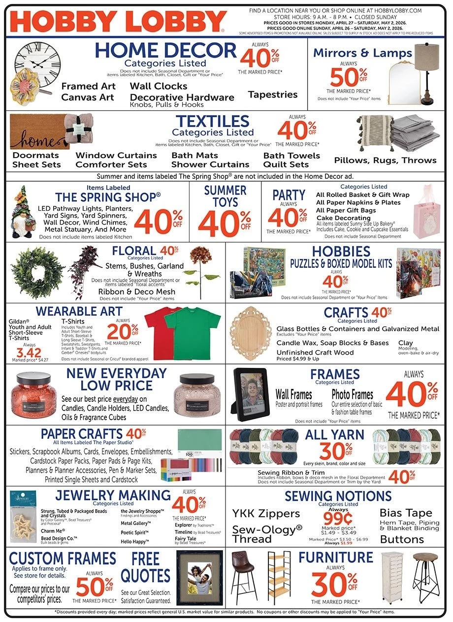 Hobby Lobby weekly ad page 1