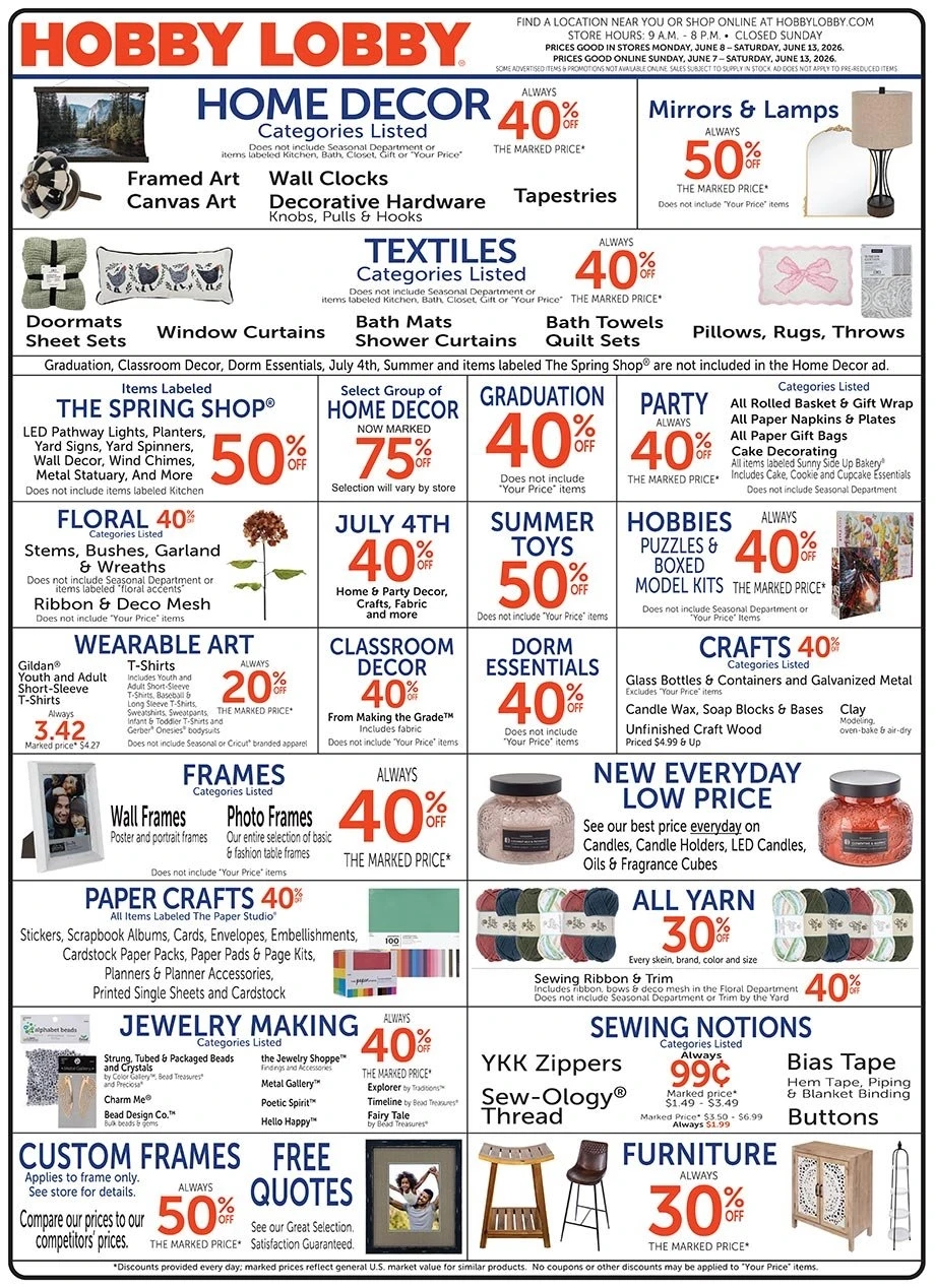Hobby Lobby weekly ad page 1