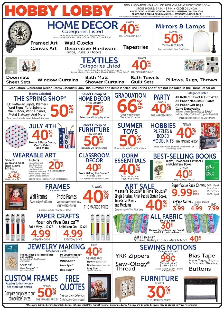 Hobby Lobby weekly ad page 1