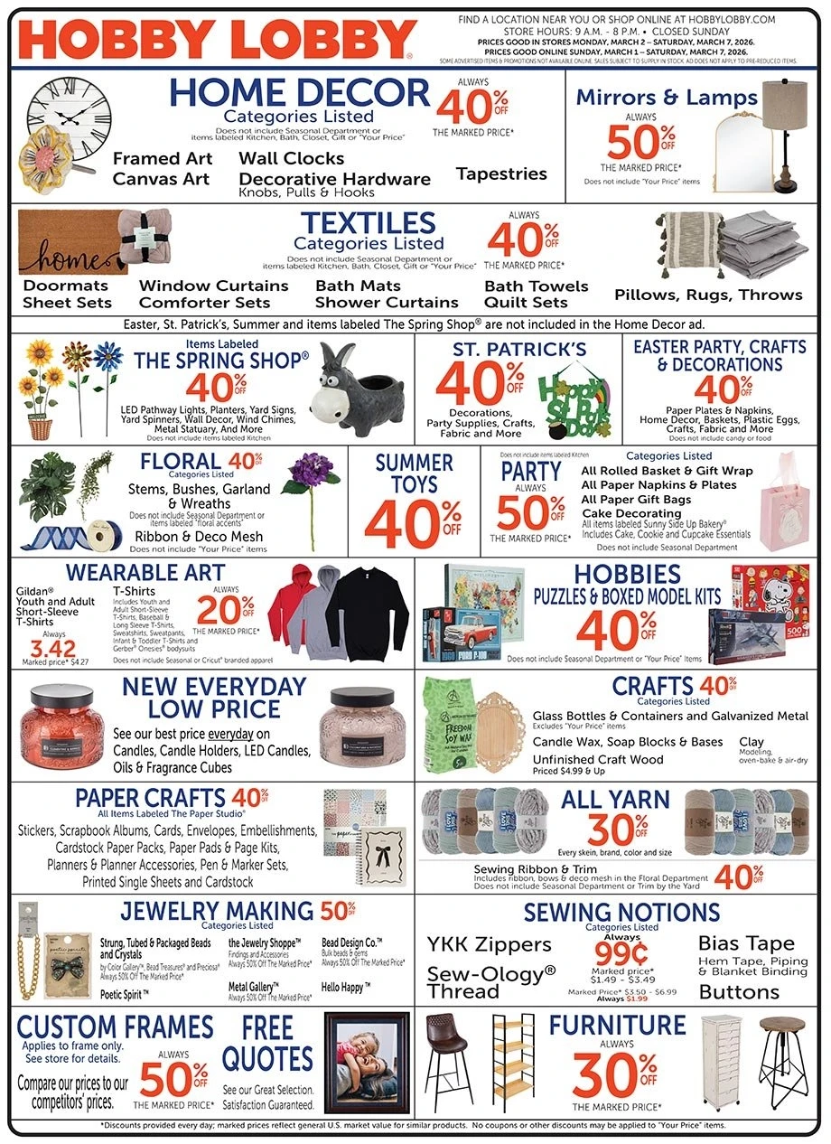 Hobby Lobby weekly ad page 1