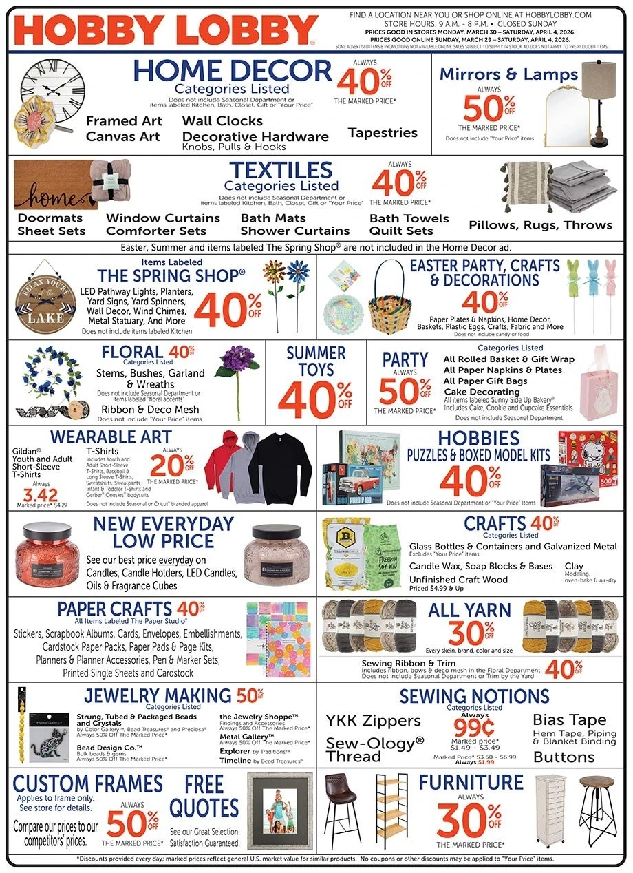 Hobby Lobby weekly ad page 1